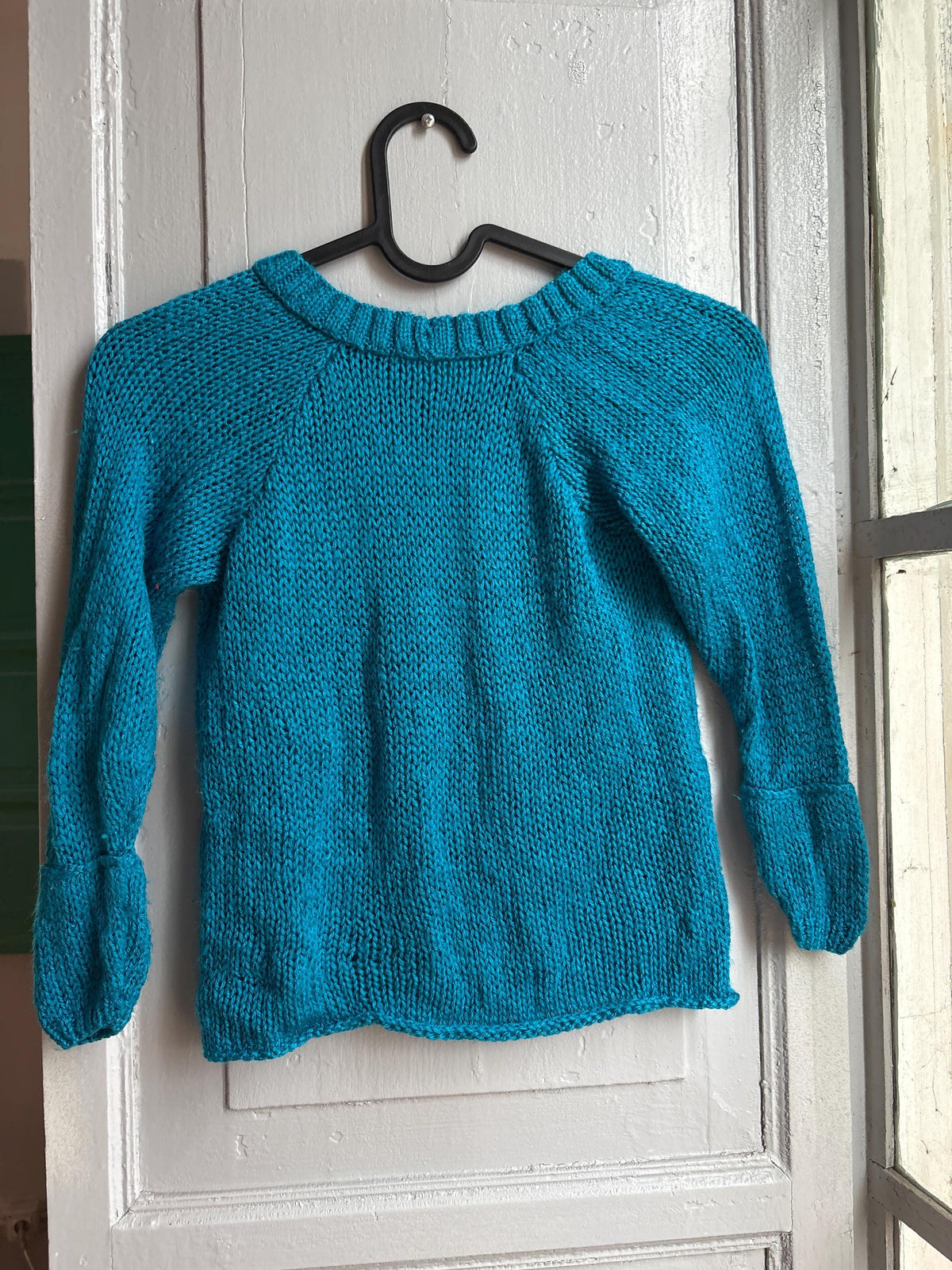 Handmade Knitted Jumper & Beanie Set, Vintage Grandma Knit, Bright Blue Sweater, Children's Winter Outfit, Cozy Retro Knitwear