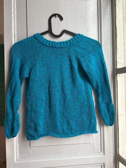 Handmade Knitted Jumper & Beanie Set, Vintage Grandma Knit, Bright Blue Sweater, Children's Winter Outfit, Cozy Retro Knitwear