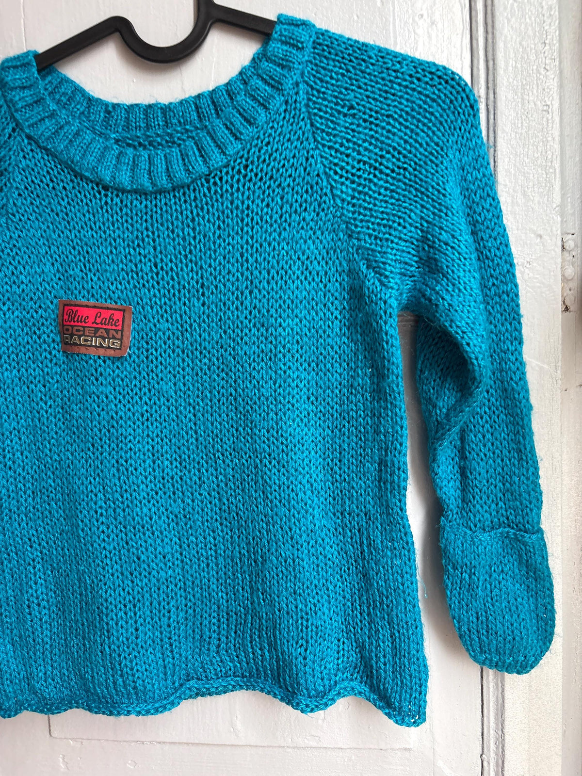 Handmade Knitted Jumper & Beanie Set, Vintage Grandma Knit, Bright Blue Sweater, Children's Winter Outfit, Cozy Retro Knitwear