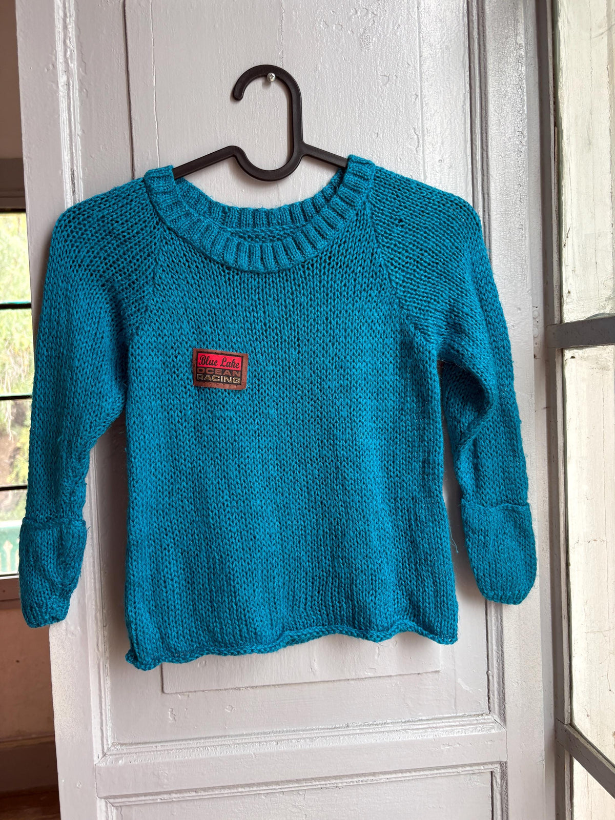Handmade Knitted Jumper & Beanie Set, Vintage Grandma Knit, Bright Blue Sweater, Children's Winter Outfit, Cozy Retro Knitwear