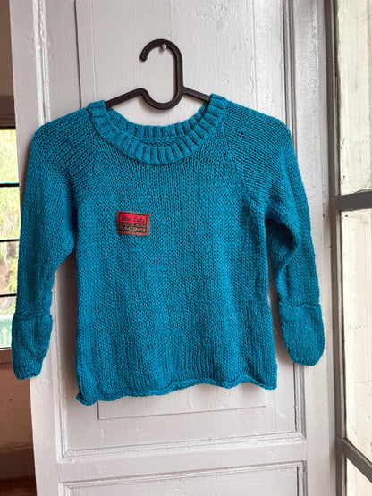 Handmade Knitted Jumper & Beanie Set, Vintage Grandma Knit, Bright Blue Sweater, Children's Winter Outfit, Cozy Retro Knitwear