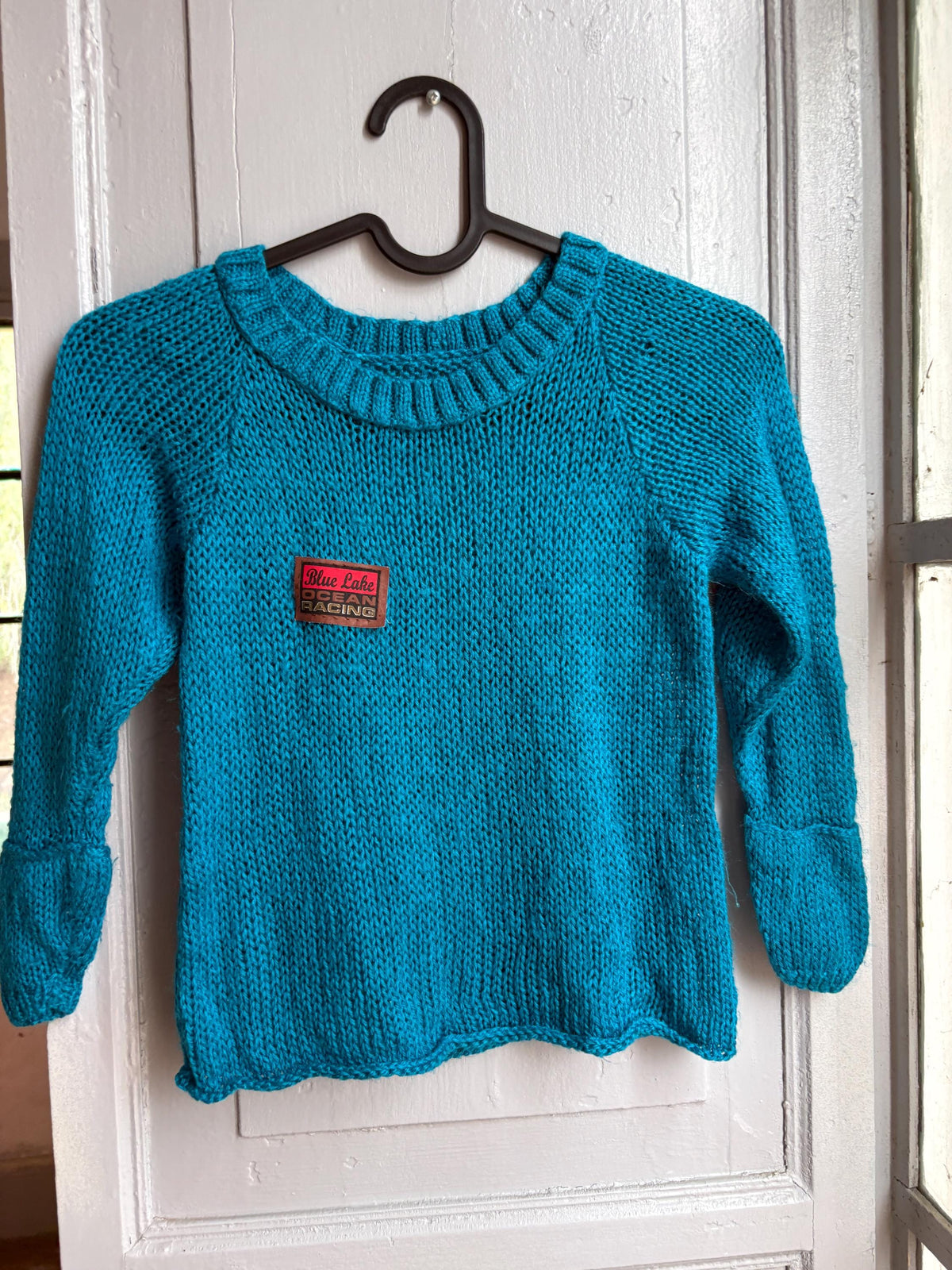 Handmade Knitted Jumper & Beanie Set, Vintage Grandma Knit, Bright Blue Sweater, Children's Winter Outfit, Cozy Retro Knitwear