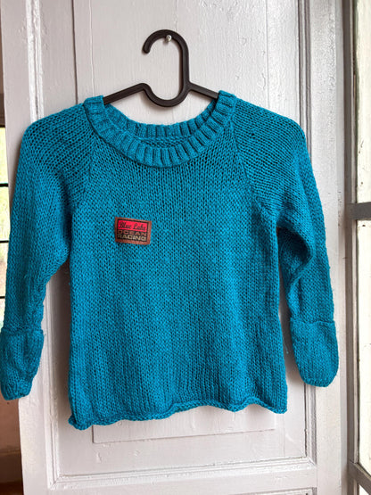 Handmade Knitted Jumper & Beanie Set, Vintage Grandma Knit, Bright Blue Sweater, Children's Winter Outfit, Cozy Retro Knitwear
