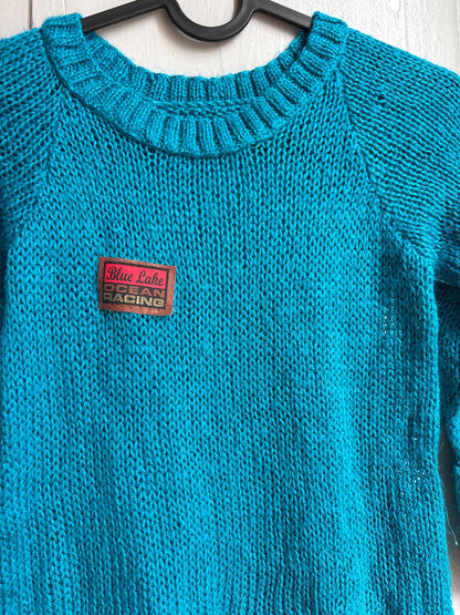 Handmade Knitted Jumper & Beanie Set, Vintage Grandma Knit, Bright Blue Sweater, Children's Winter Outfit, Cozy Retro Knitwear