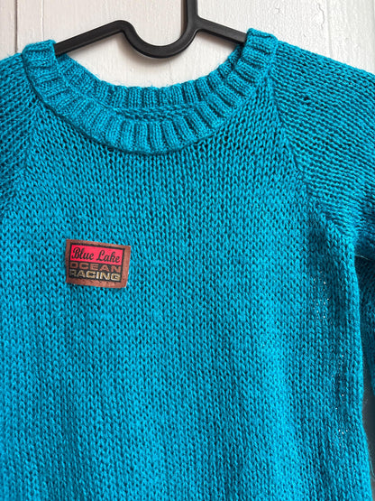 Handmade Knitted Jumper & Beanie Set, Vintage Grandma Knit, Bright Blue Sweater, Children's Winter Outfit, Cozy Retro Knitwear
