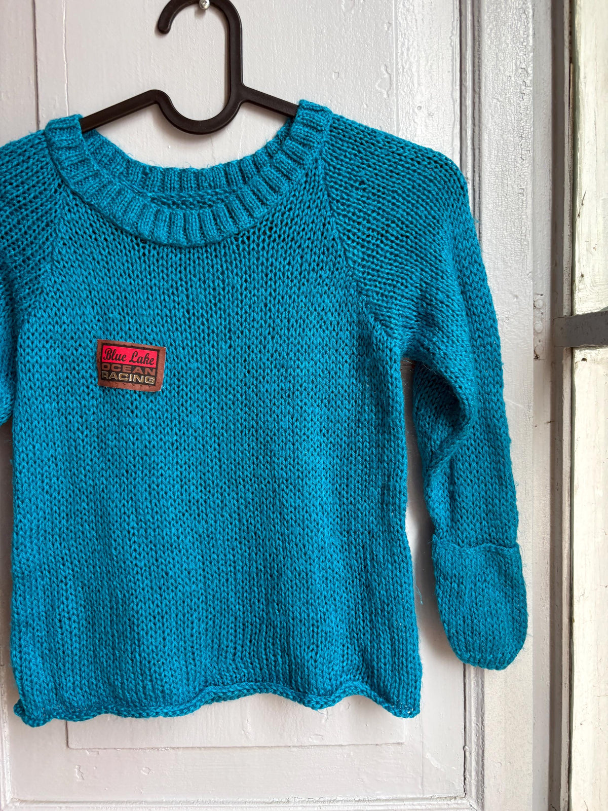 Handmade Knitted Jumper & Beanie Set, Vintage Grandma Knit, Bright Blue Sweater, Children's Winter Outfit, Cozy Retro Knitwear
