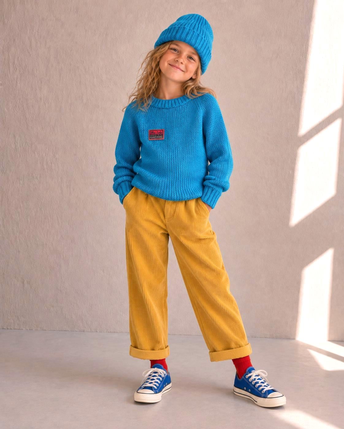 Handmade Knitted Jumper & Beanie Set, Vintage Grandma Knit, Bright Blue Sweater, Children's Winter Outfit, Cozy Retro Knitwear