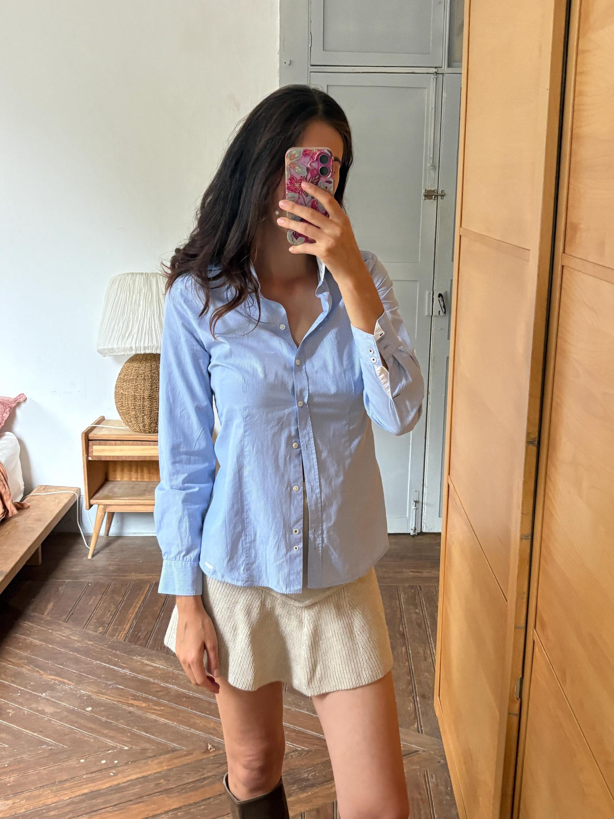 Massimo Dutti Blue Striped Cotton Shirt, Women's Tailored Button Up Blouse, Office Shirt, Italian Chic, Quiet Luxury, Size EU 38