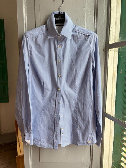 Massimo Dutti Blue Striped Cotton Shirt, Women's Tailored Button Up Blouse, Office Shirt, Italian Chic, Quiet Luxury, Size EU 38