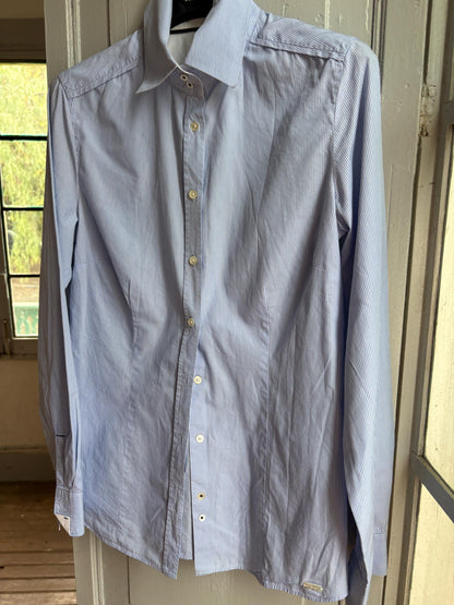 Massimo Dutti Blue Striped Cotton Shirt, Women's Tailored Button Up Blouse, Office Shirt, Italian Chic, Quiet Luxury, Size EU 38