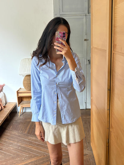 Massimo Dutti Blue Striped Cotton Shirt, Women's Tailored Button Up Blouse, Office Shirt, Italian Chic, Quiet Luxury, Size EU 38