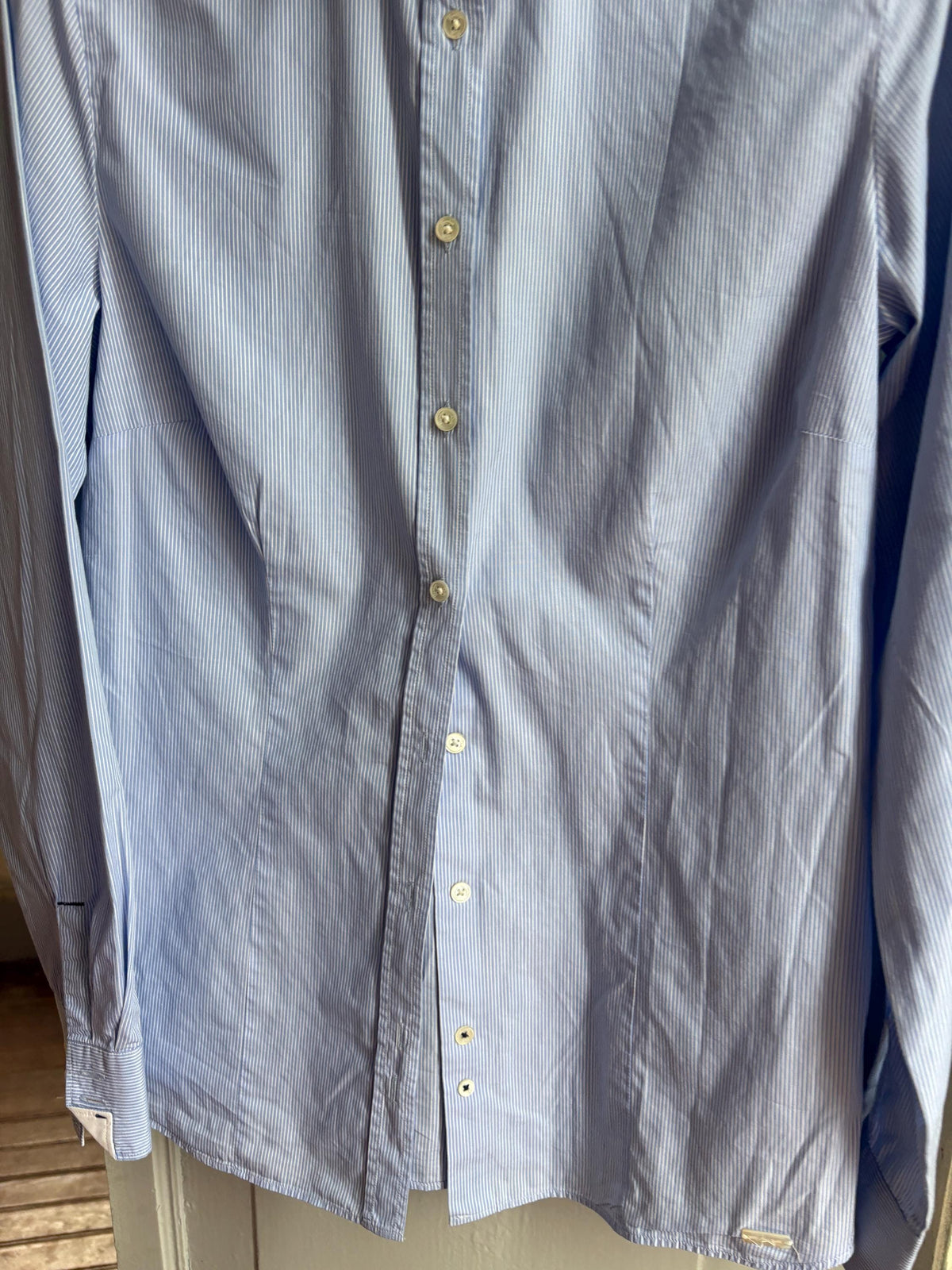 Massimo Dutti Blue Striped Cotton Shirt, Women's Tailored Button Up Blouse, Office Shirt, Italian Chic, Quiet Luxury, Size EU 38