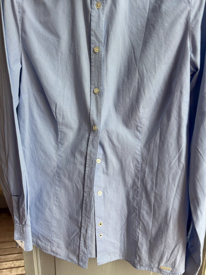 Massimo Dutti Blue Striped Cotton Shirt, Women's Tailored Button Up Blouse, Office Shirt, Italian Chic, Quiet Luxury, Size EU 38