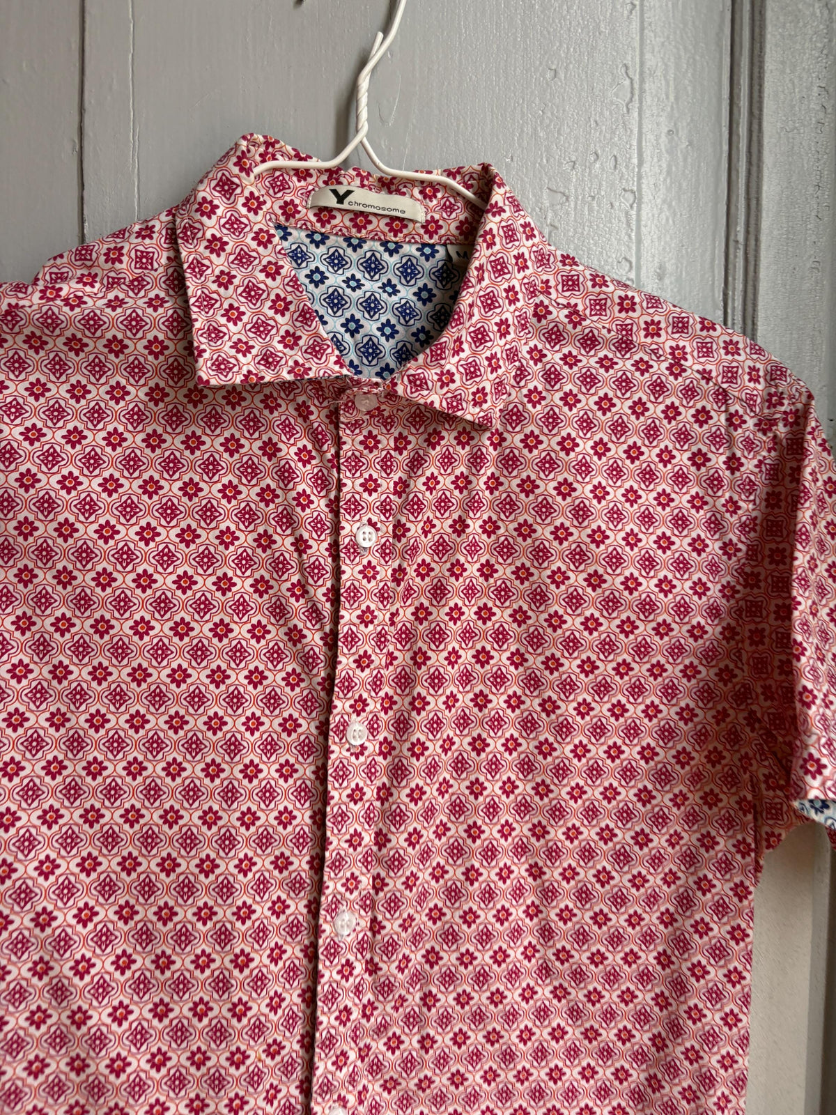 Colourful Men's Geometric Print Shirt, Cotton Stretch Button Down, Retro Pattern Shirt, Casual Summer Shirt, Size M