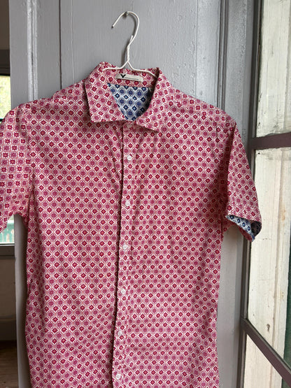 Colourful Men's Geometric Print Shirt, Cotton Stretch Button Down, Retro Pattern Shirt, Casual Summer Shirt, Size M