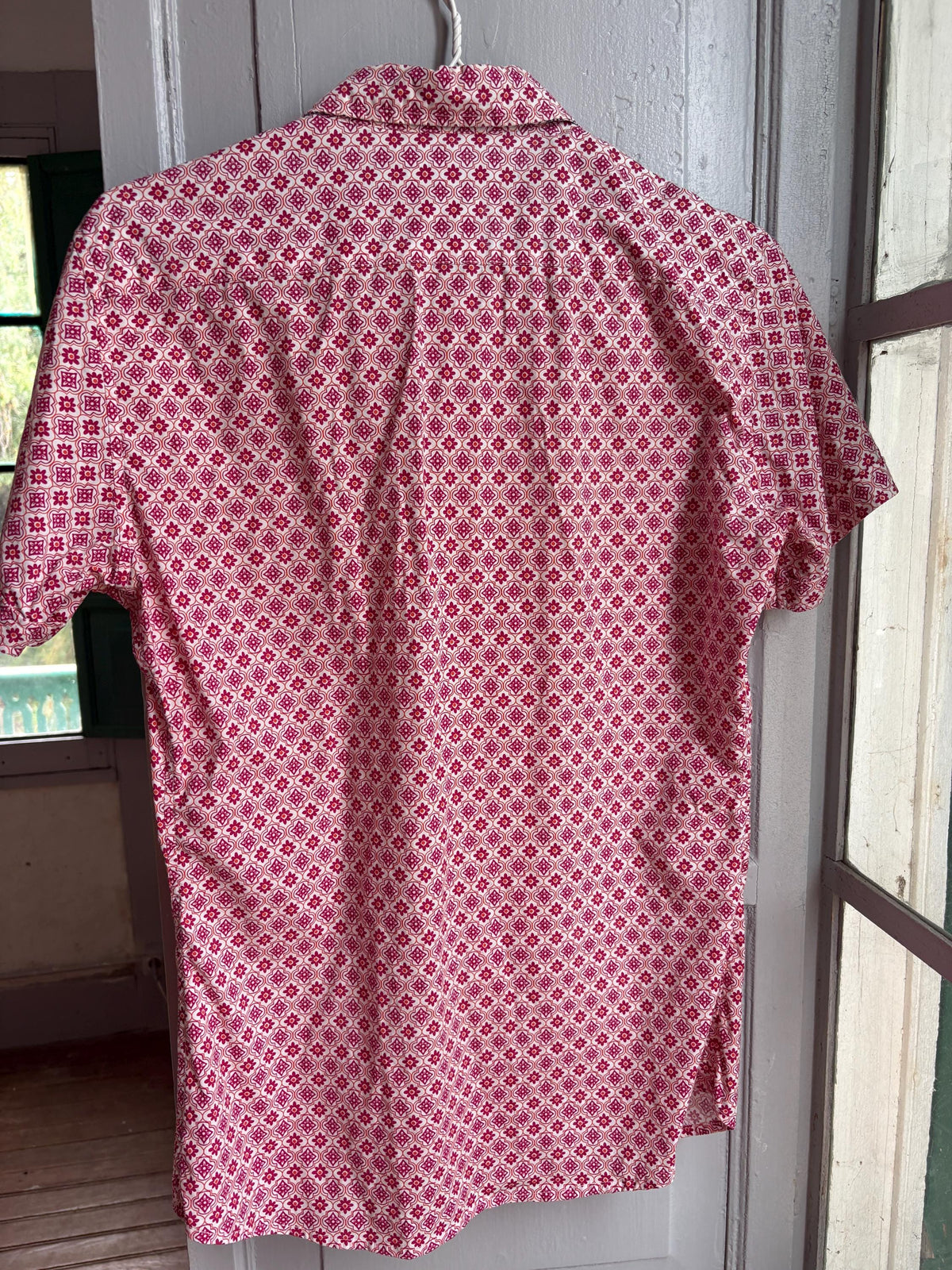 Colourful Men's Geometric Print Shirt, Cotton Stretch Button Down, Retro Pattern Shirt, Casual Summer Shirt, Size M