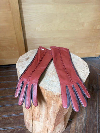 Vintage Long Leather Women's Gloves, Luxury Sheepskin Gloves, Opera Length winter Gloves,  Size M
