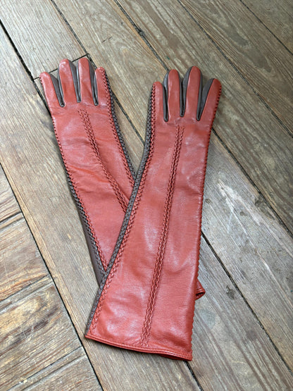 Vintage Long Leather Women's Gloves, Luxury Sheepskin Gloves, Opera Length winter Gloves,  Size M