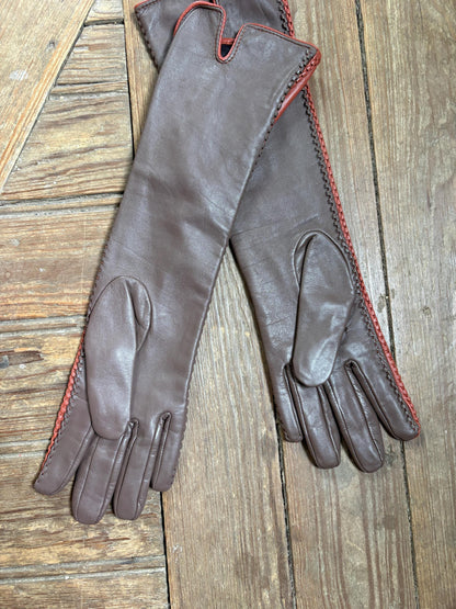 Vintage Long Leather Women's Gloves, Luxury Sheepskin Gloves, Opera Length winter Gloves,  Size M