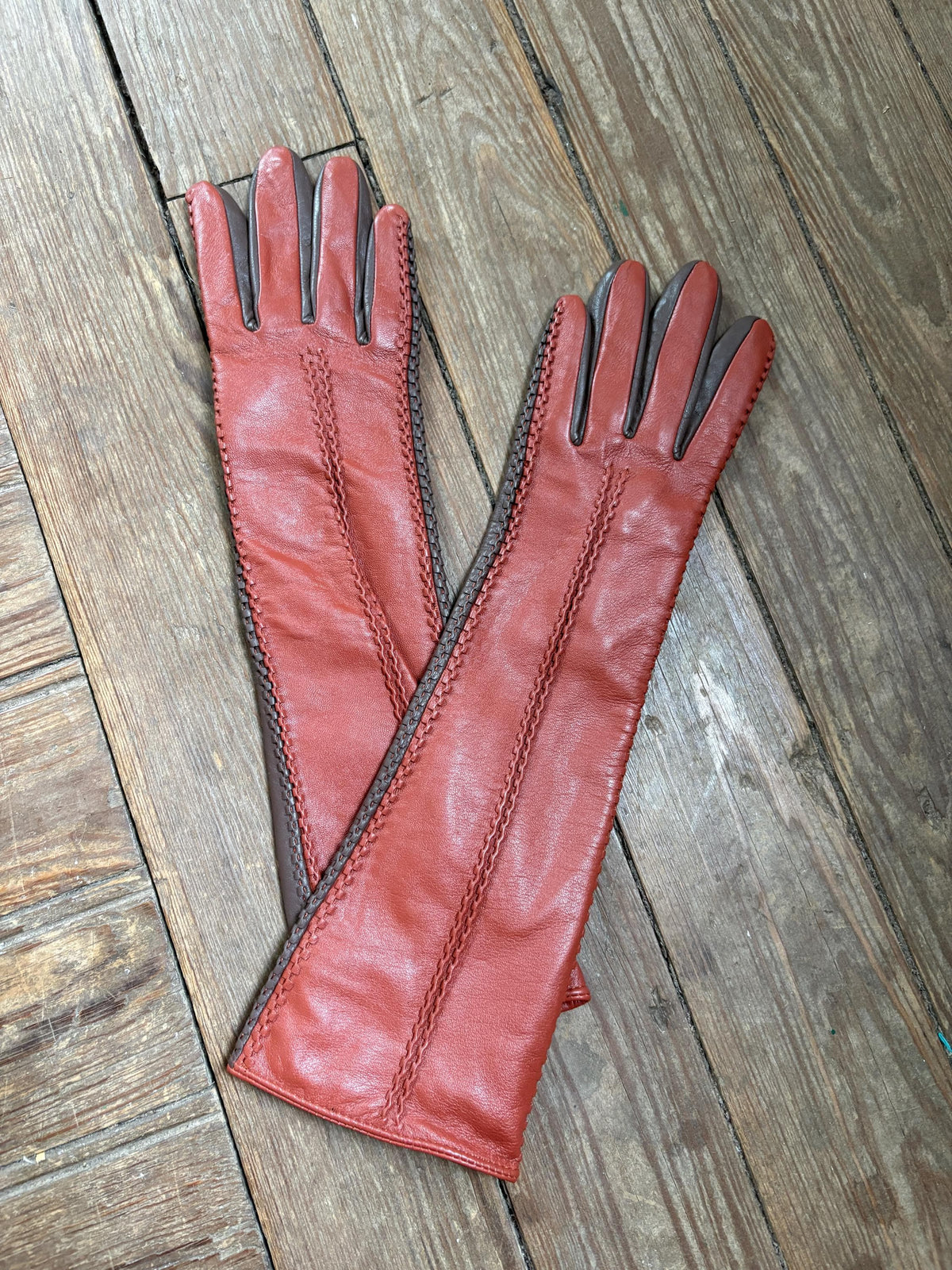 Vintage Long Leather Women's Gloves, Luxury Sheepskin Gloves, Opera Length winter Gloves,  Size M