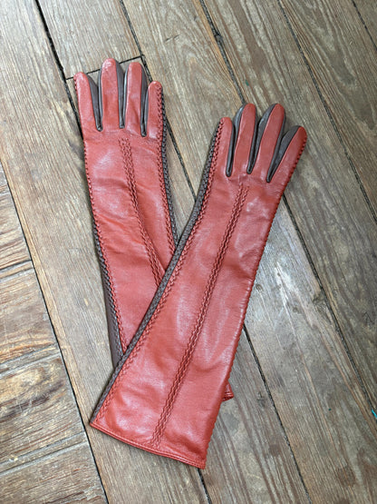 Vintage Long Leather Women's Gloves, Luxury Sheepskin Gloves, Opera Length winter Gloves,  Size M
