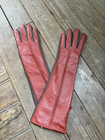 Vintage Long Leather Women's Gloves, Luxury Sheepskin Gloves, Opera Length winter Gloves,  Size M