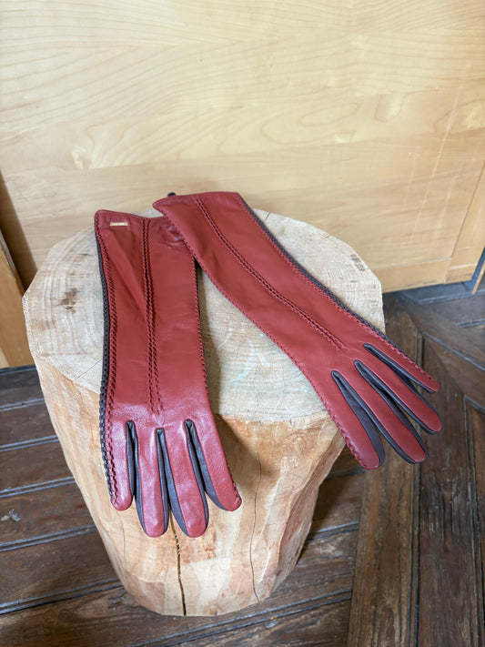 Vintage Long Leather Women's Gloves, Luxury Sheepskin Gloves, Opera Length winter Gloves,  Size M