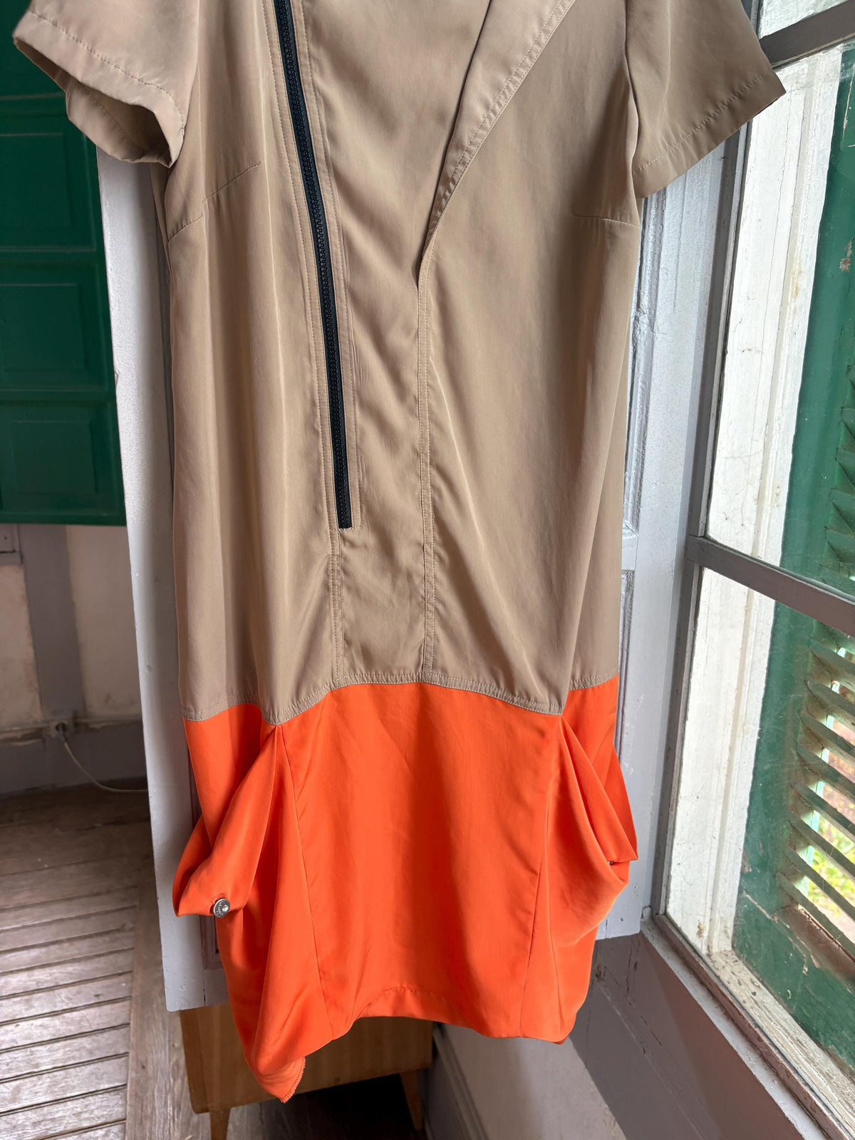 Designer Colour Block Dress, Spanish Designer Dress, Modern Zip Front Dress, Avant Garde Dress, Minimalist Midi Dress, Size EU 38