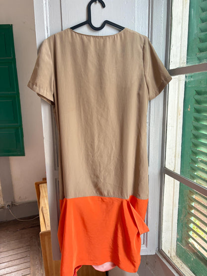Designer Colour Block Dress, Spanish Designer Dress, Modern Zip Front Dress, Avant Garde Dress, Minimalist Midi Dress, Size EU 38