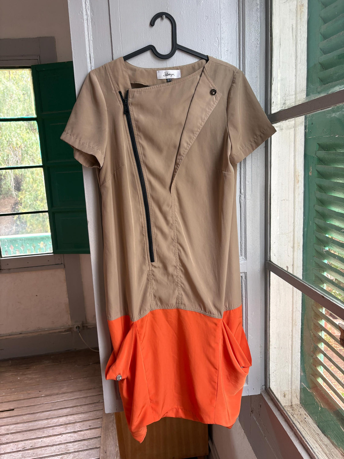 Designer Colour Block Dress, Spanish Designer Dress, Modern Zip Front Dress, Avant Garde Dress, Minimalist Midi Dress, Size EU 38