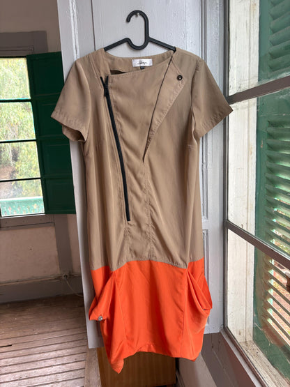 Designer Colour Block Dress, Spanish Designer Dress, Modern Zip Front Dress, Avant Garde Dress, Minimalist Midi Dress, Size EU 38