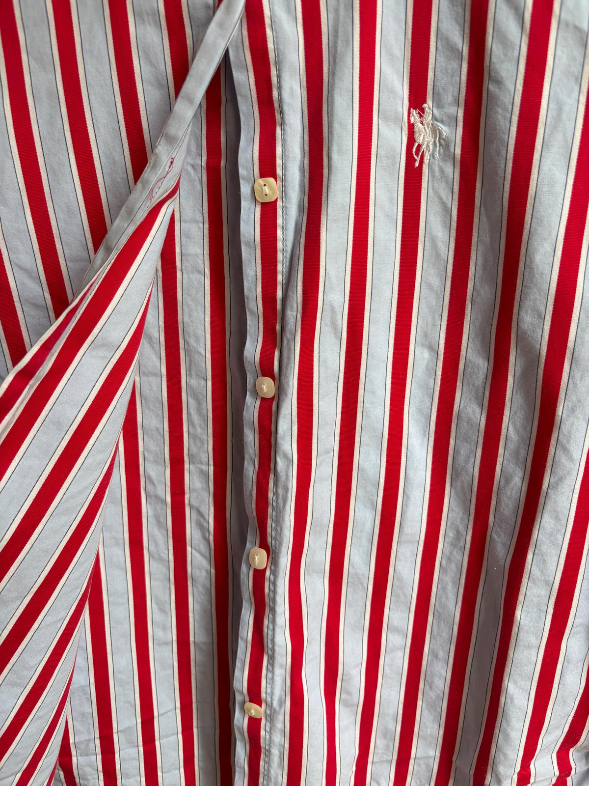Red & Blue Candy Stripe Cotton Shirt, Equestrian Style Button Up, Embroidered Horse Blouse, Preppy Vintage Shirt, Women's M-L