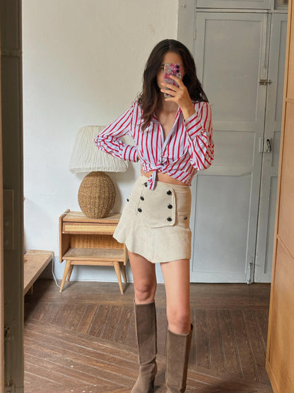 Red & Blue Candy Stripe Cotton Shirt, Equestrian Style Button Up, Embroidered Horse Blouse, Preppy Vintage Shirt, Women's M-L