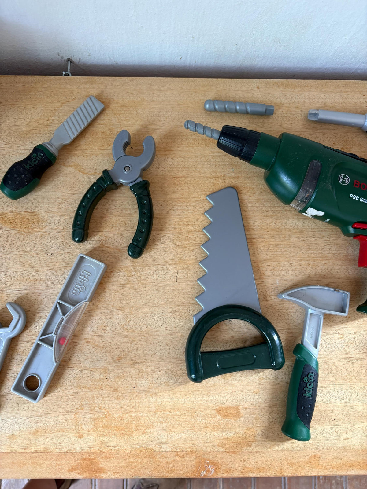 Bosch Klein Kids Workbench Tool Set | Toy Toolbox , Pretend Play Builder Kit | Wooden Workbox | Montessori Style Gift