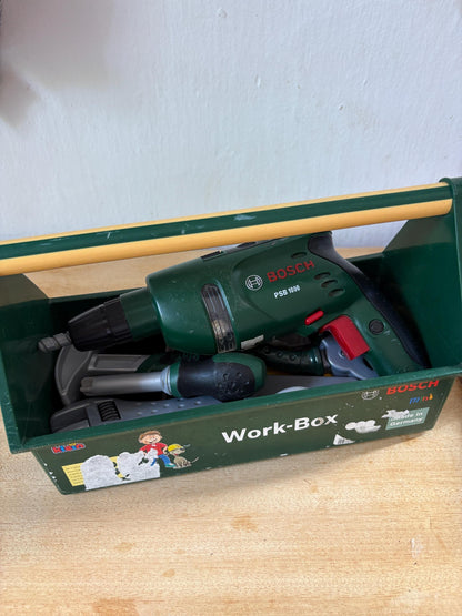 Bosch Klein Kids Workbench Tool Set | Toy Toolbox , Pretend Play Builder Kit | Wooden Workbox | Montessori Style Gift