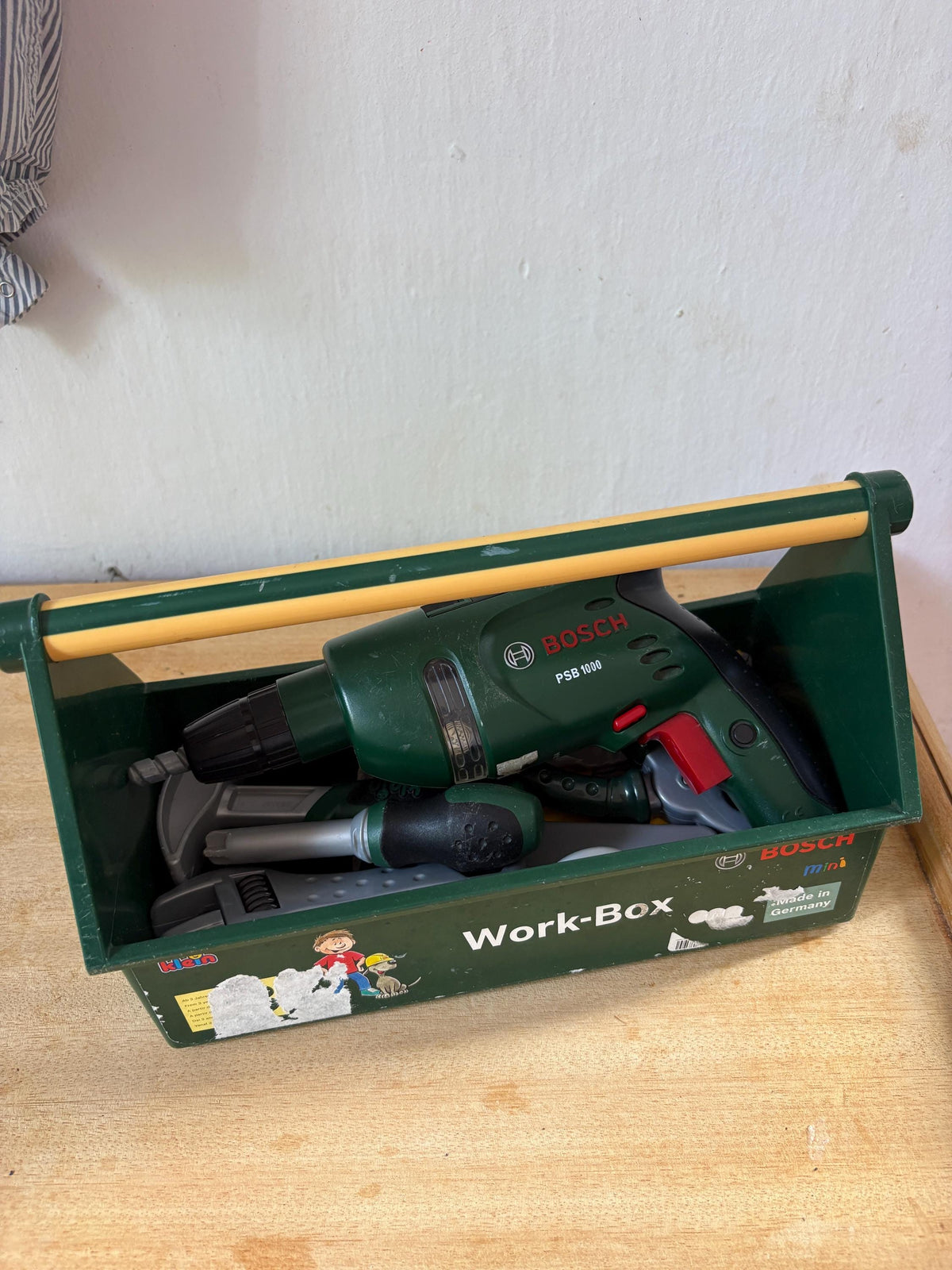 Bosch Klein Kids Workbench Tool Set | Toy Toolbox , Pretend Play Builder Kit | Wooden Workbox | Montessori Style Gift