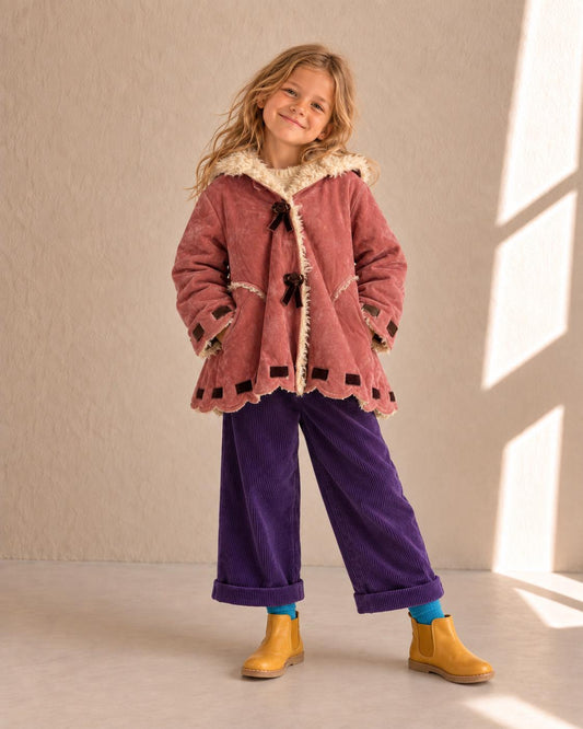 Dreamy Pink Faux Shearling Girls Coat | Cottagecore Fairy Jacket | Velvet Bow Details | Whimsigoth Princess | Size 6 to 8 Years