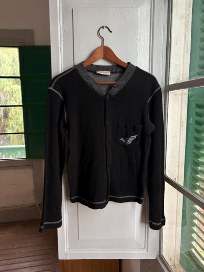 Vintage Emporio Armani Cardigan Black Knit, Designer Wool Blend Sweater,  Women's S