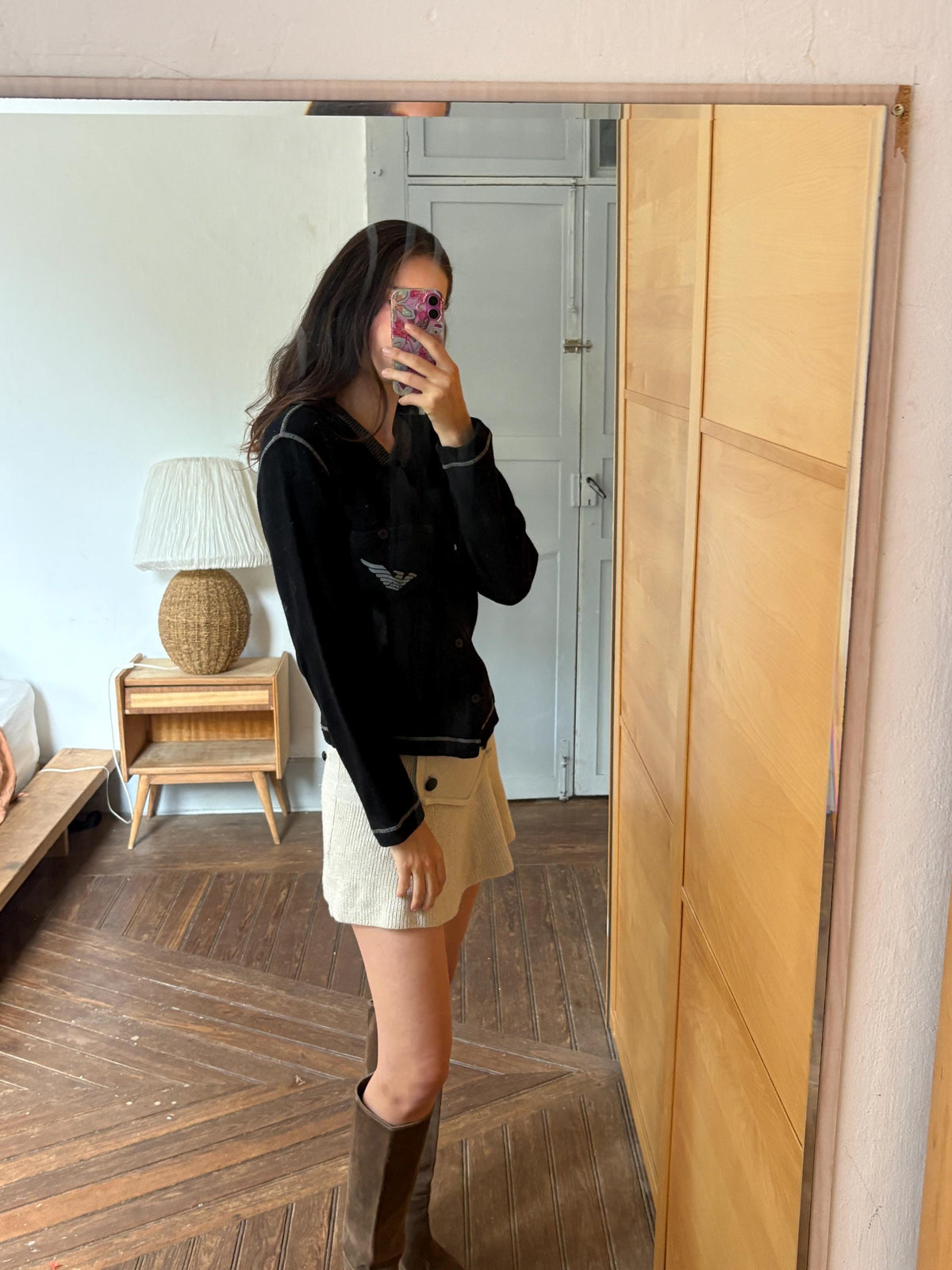 Vintage Emporio Armani Cardigan Black Knit, Designer Wool Blend Sweater,  Women's S