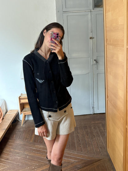 Vintage Emporio Armani Cardigan Black Knit, Designer Wool Blend Sweater,  Women's S