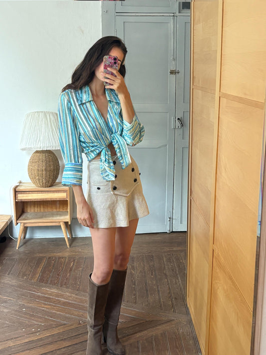 Vintage Striped Blouse, Coastal Grandma Shirt, Blue Green Button Up, Y2K Resort Top, Lightweight Summer Blouse