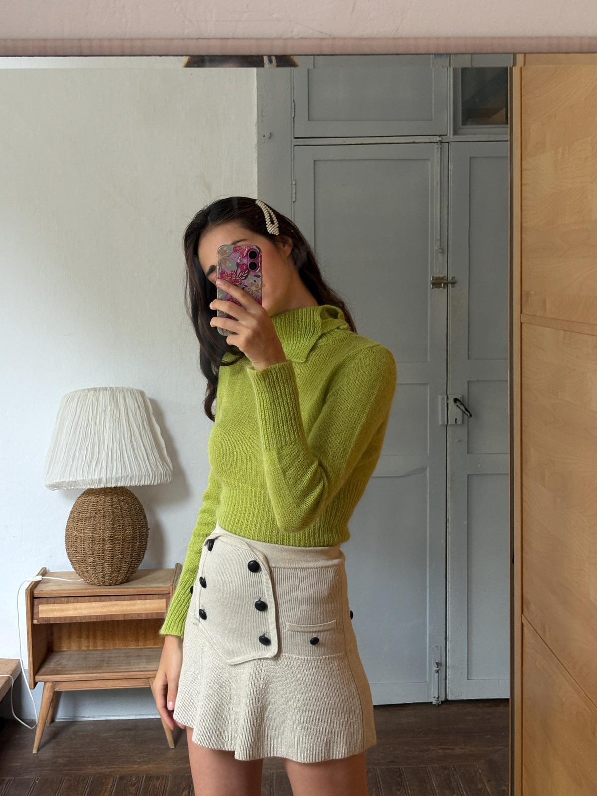 Sisley Lime Green Mohair Blend Turtleneck Sweater, Made in Italy, Y2K Fitted Knit, Pistachio Green Jumper