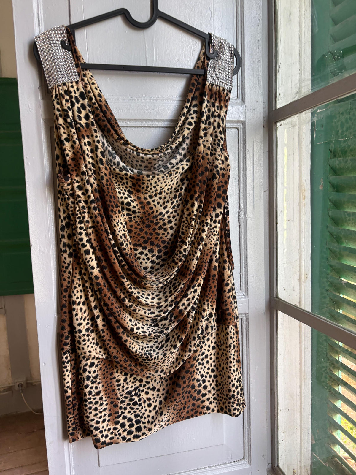 Y2K Leopard Print Cowl Neck Mini Dress, Made in France, Animal Print Bodycon Dress, 2000s Party Dress, Going Out Dress, Mob Wife Aesthetic