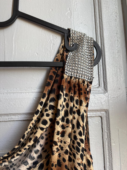 Y2K Leopard Print Cowl Neck Mini Dress, Made in France, Animal Print Bodycon Dress, 2000s Party Dress, Going Out Dress, Mob Wife Aesthetic