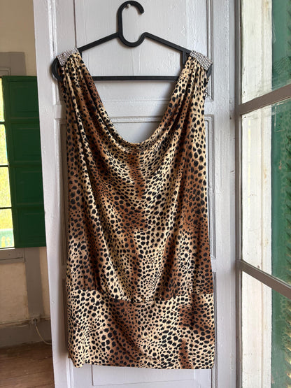 Y2K Leopard Print Cowl Neck Mini Dress, Made in France, Animal Print Bodycon Dress, 2000s Party Dress, Going Out Dress, Mob Wife Aesthetic