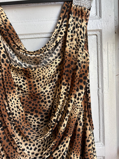 Y2K Leopard Print Cowl Neck Mini Dress, Made in France, Animal Print Bodycon Dress, 2000s Party Dress, Going Out Dress, Mob Wife Aesthetic