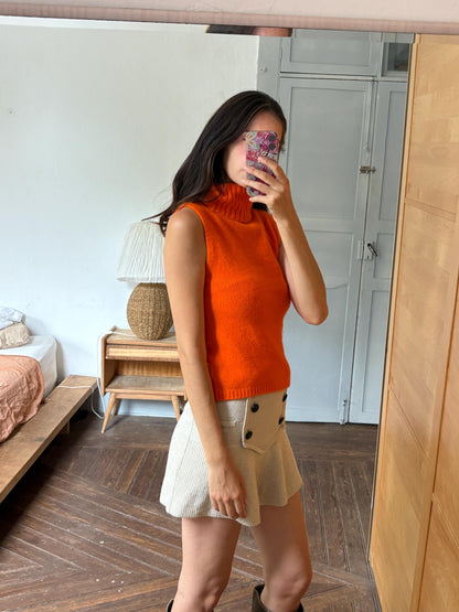 Y2K Orange Angora Turtleneck Tank Top, Soft Knit Sleeveless Sweater, Bright Pumpkin Orange Mock Neck Top, 2000s Minimalist Knit