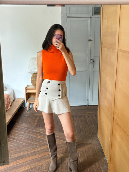 Y2K Orange Angora Turtleneck Tank Top, Soft Knit Sleeveless Sweater, Bright Pumpkin Orange Mock Neck Top, 2000s Minimalist Knit