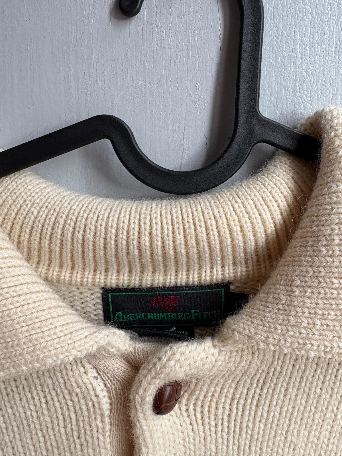 Abercrombie & Fitch Pure New Wool Jumper, Vintage Men's Knit Sweater, Cream Quarter Button Sweater, Old Money Wool Pullover, Size L
