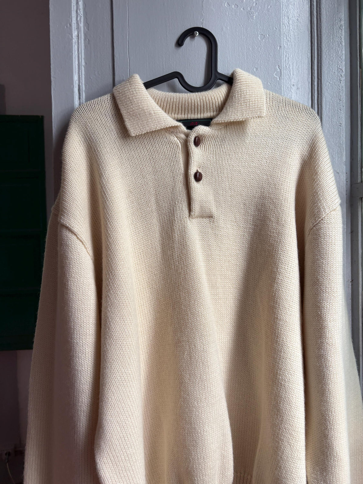 Abercrombie & Fitch Pure New Wool Jumper, Vintage Men's Knit Sweater, Cream Quarter Button Sweater, Old Money Wool Pullover, Size L